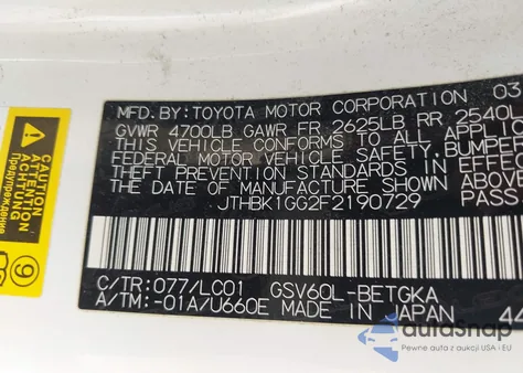 2015 Lexus Es 350 из США, поврежденный, VIN JTHBK1GG2F2190729